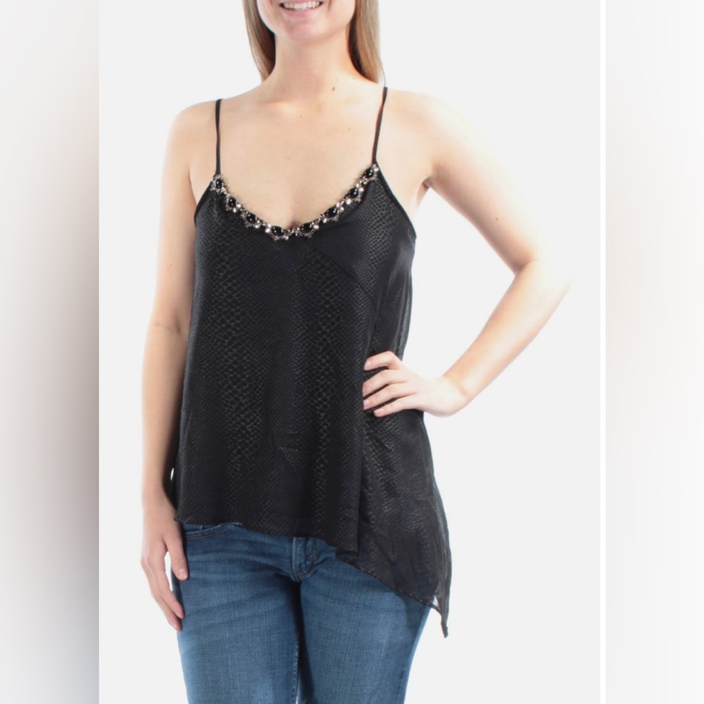 *NWT* XOXO | Juniors Womens Cami Embellished Asymmetrical Hem Tank Top Black | M